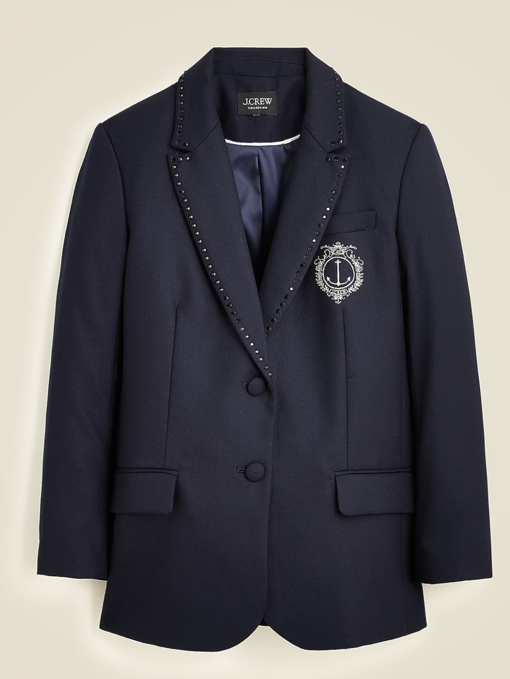 NWT J. Crew Collection relaxed blazer with crest embellishment in wool flannel 6